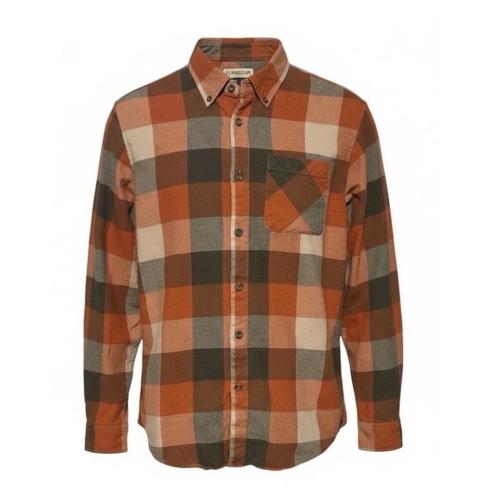 MAGELLAN OUTDOORS Men’s‎ Small Flannel Shirt Classic Fit Orange Plaid Rugged
